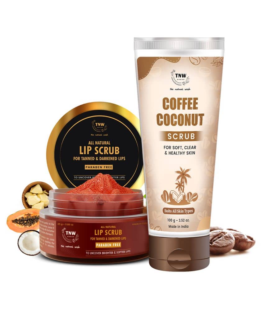 TNW - The Natural Wash Coffee Coconut Scrub and Lip Scrub Exfoliation of Skin and Lips Cleanser 100 mL Pack of 2