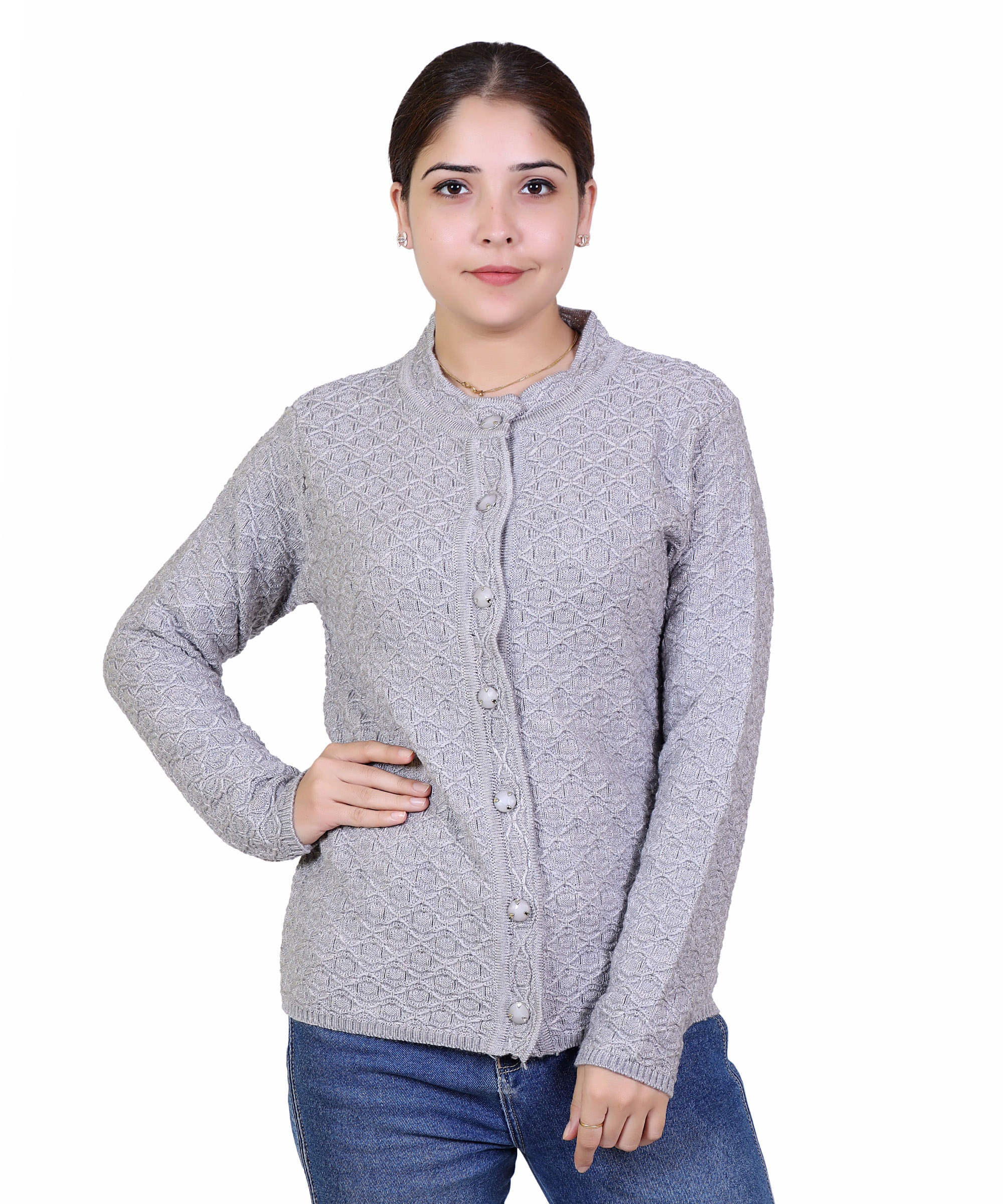 Varenyam Acrylic Grey Buttoned Cardigans - Single Varenyam Acrylic Grey Buttoned Cardigans - Single