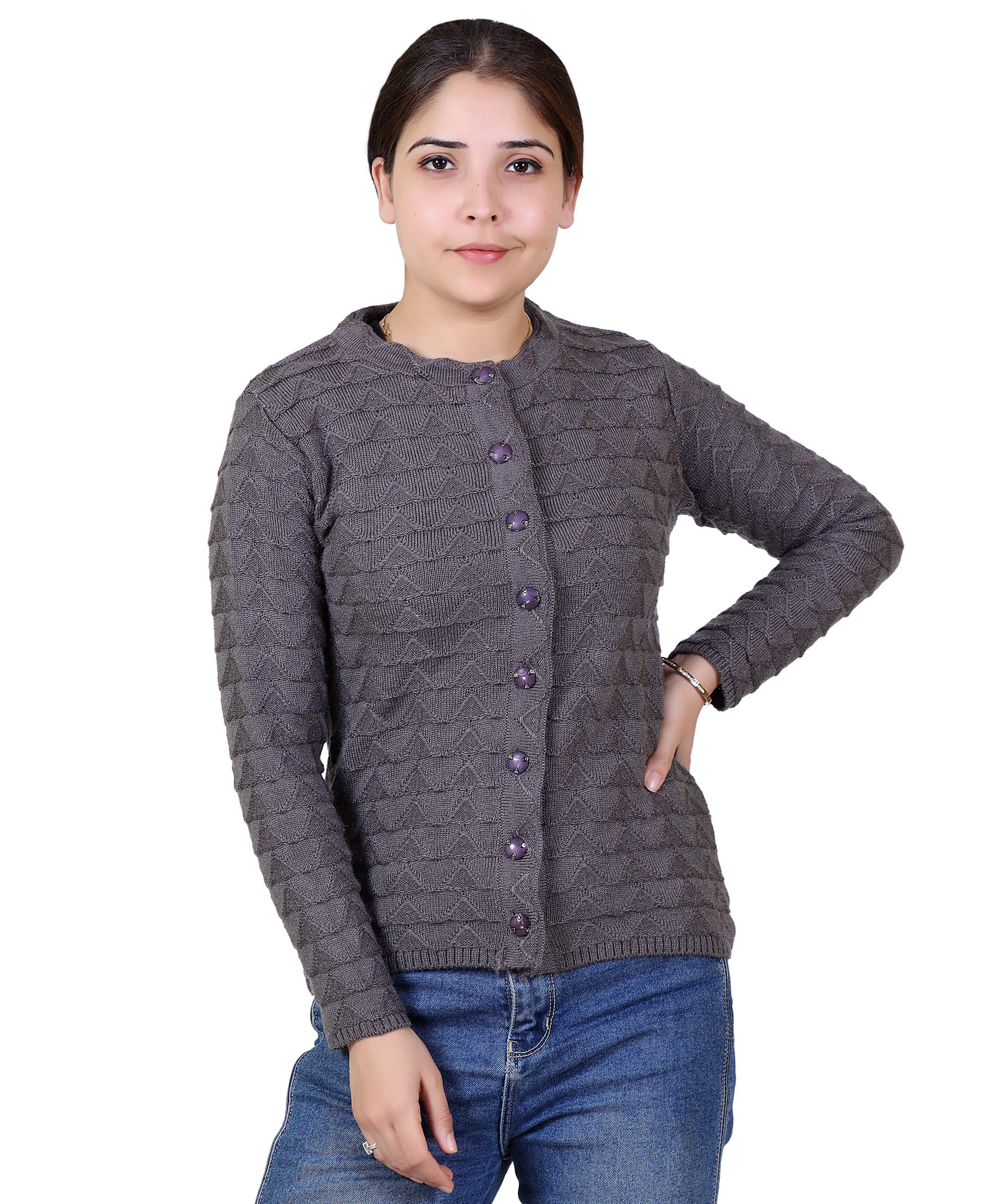 Varenyam Acrylic Grey Buttoned Cardigans - Single Varenyam Acrylic Grey Buttoned Cardigans - Single