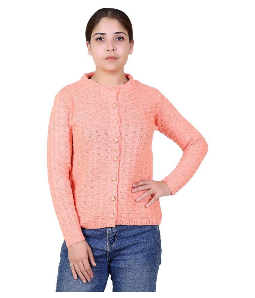 Varenyam Acrylic Peach Buttoned Cardigans - Single Varenyam Acrylic Peach Buttoned Cardigans - Single