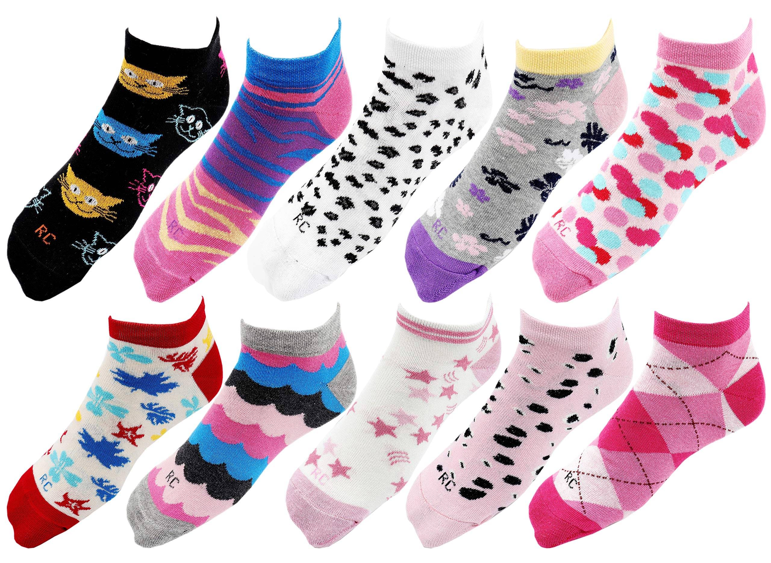    			Women's Low Cut Ankle Length Multicolored Cotton Socks (Pack of 10)