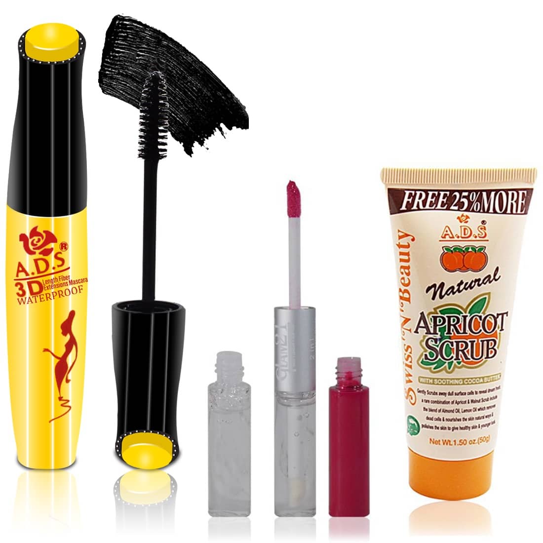 Adbeni Mascara & Lip Gloss Liquid & Body Scrub Lips Pack of 3 100