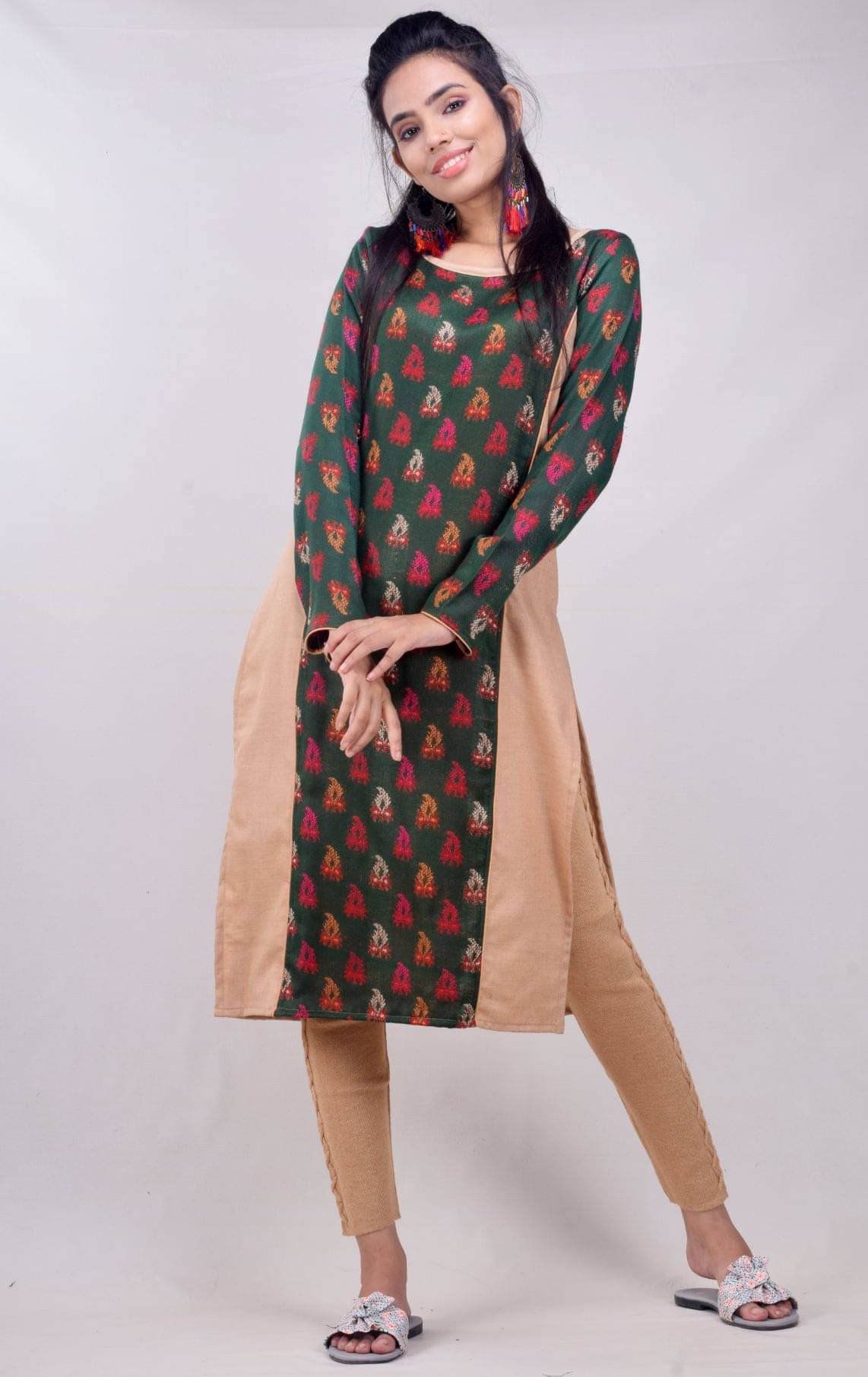 CLYMAA - Beige Cotton Women's Straight Kurti     			CLYMAA - Beige Cotton Women's Straight Kurti