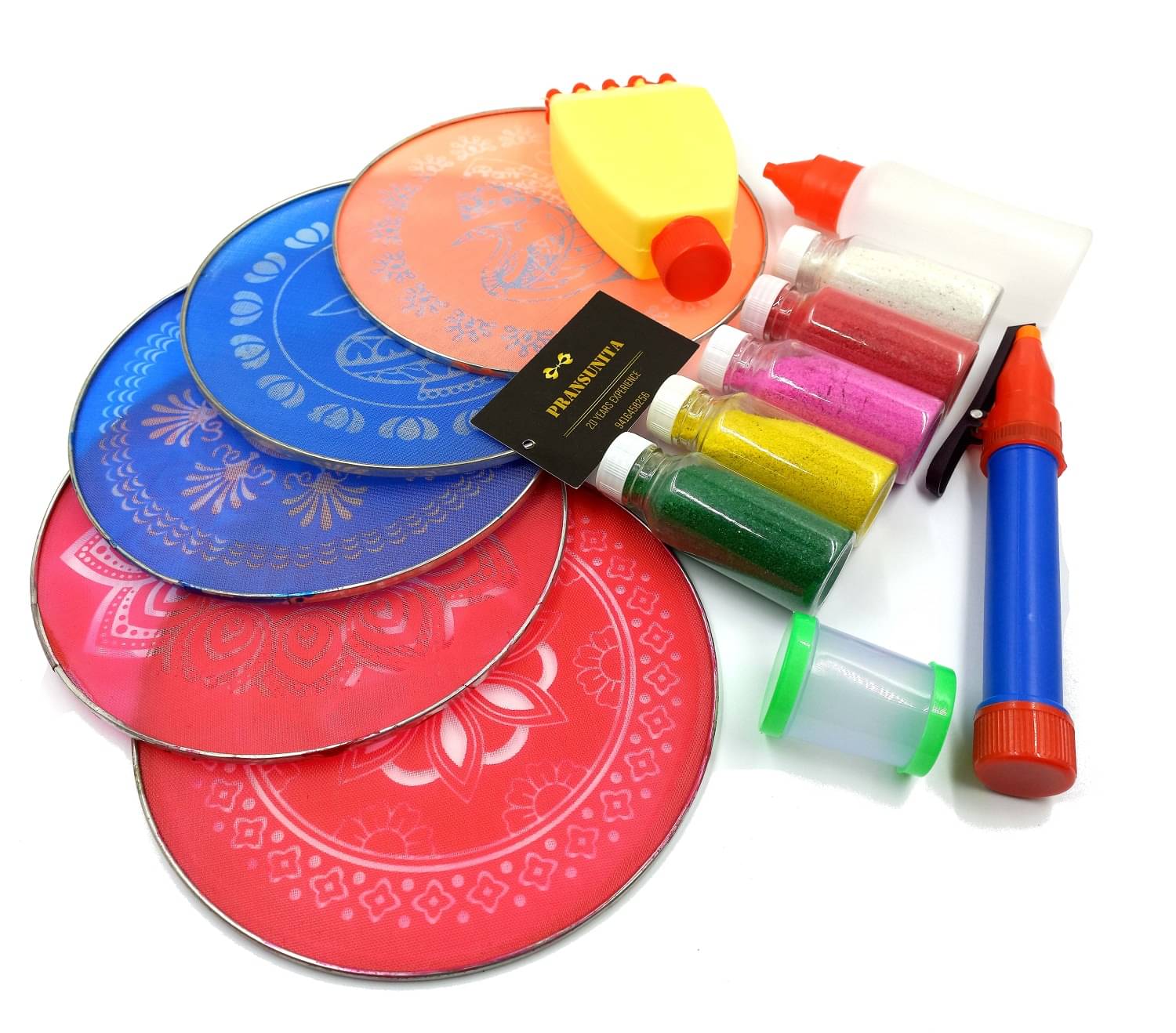 PRANSUNITA Other Rangoli Making Kit, Includes 5 Pieces 8" Round Stencils etc ( Pack of 1 )     			PRANSUNITA Other Rangoli Making Kit, Includes 5 Pieces 8" Round Stencils etc ( Pack of 1 )