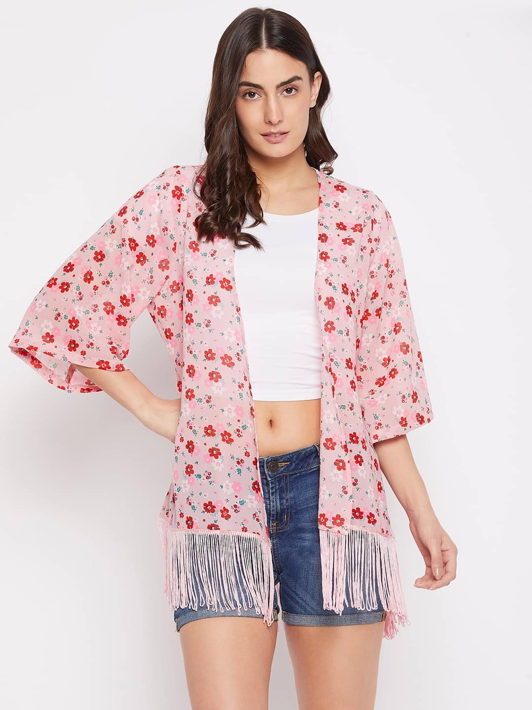 Purys Georgette Free Size Women's Pink Shrug     			Purys Georgette Free Size Women's Pink Shrug