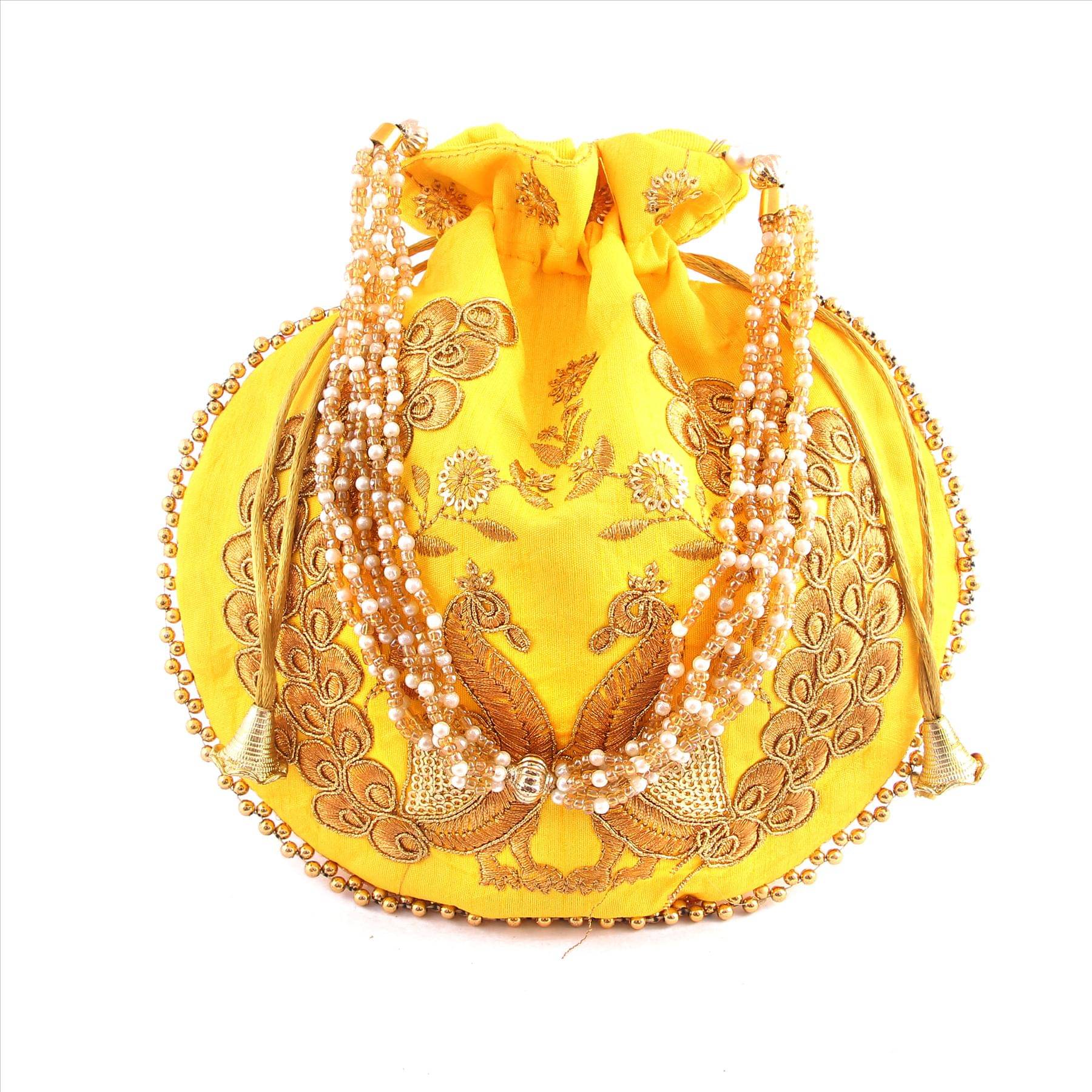     			Raj Yellow Silk Potli