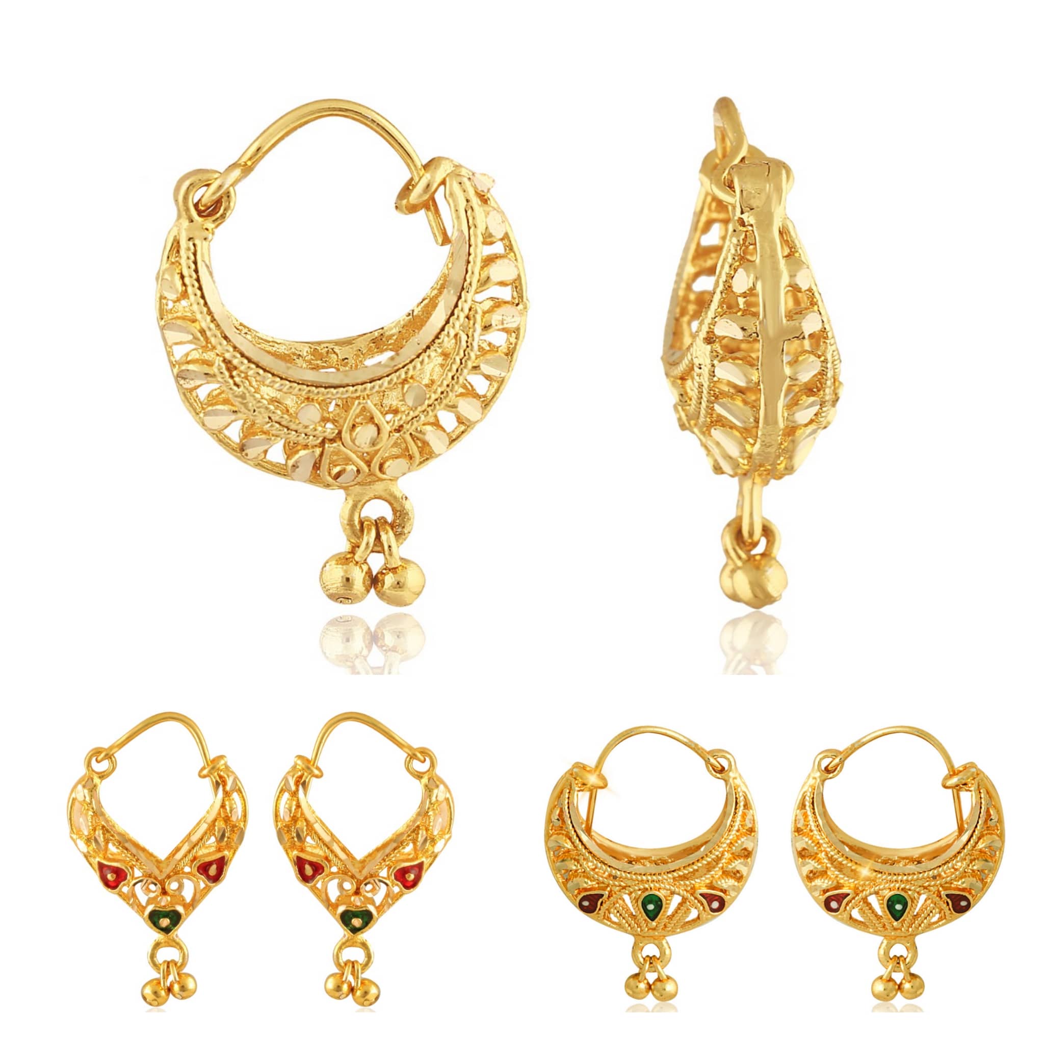 Vighnaharta Gold Plated Clip on Bucket,basket and Chand Bali earring Combo For Women and Girls - VFJ1102-1181-1393ERG - Earrings | Buy online on ZillyBuy