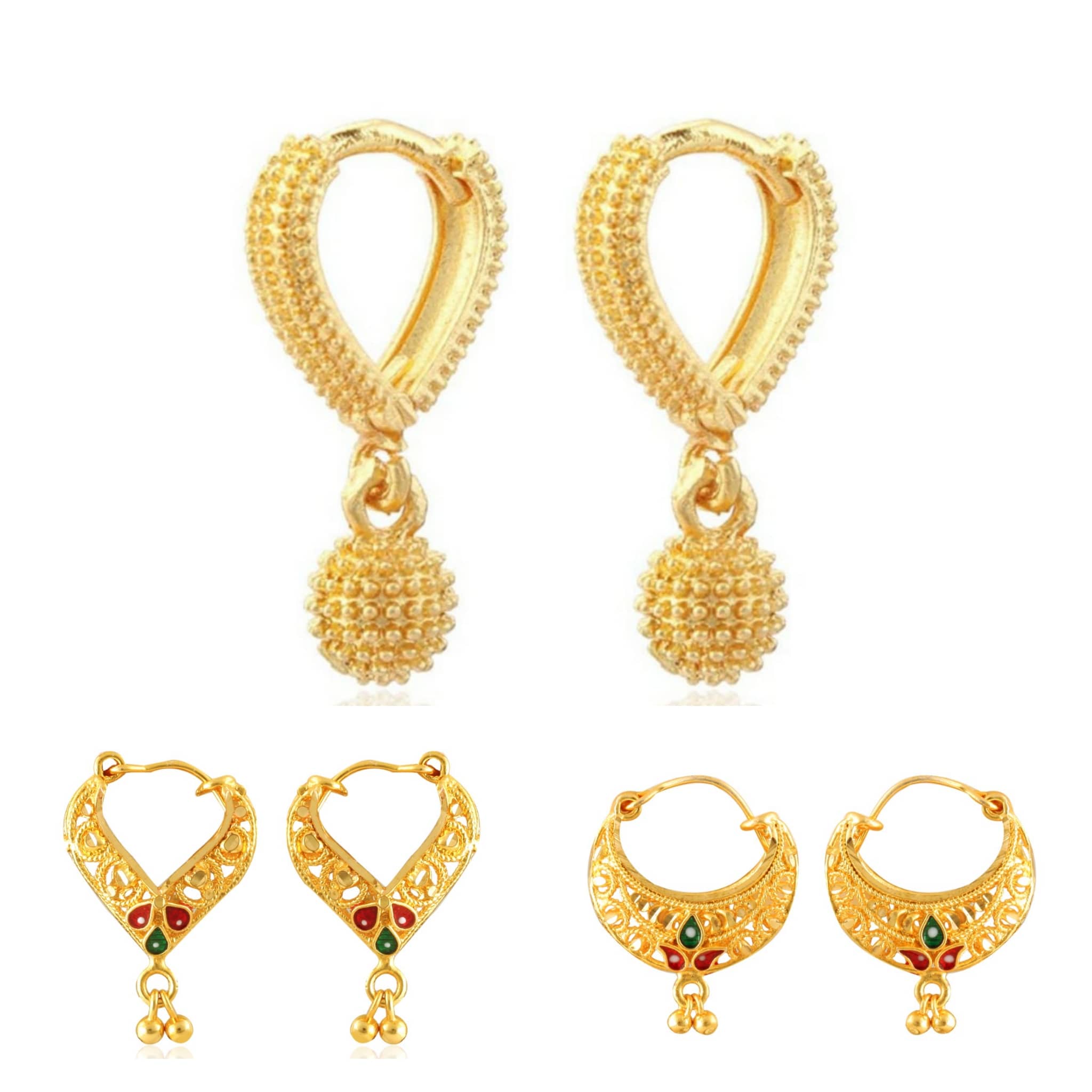 Vighnaharta Twinkling Beautiful Gold Plated Clip on Bucket,basket and Chand Bali earring Combo For Women and Girls -VFJ1179-1392-1395ERG - Earrings | Buy online on ZillyBuy
