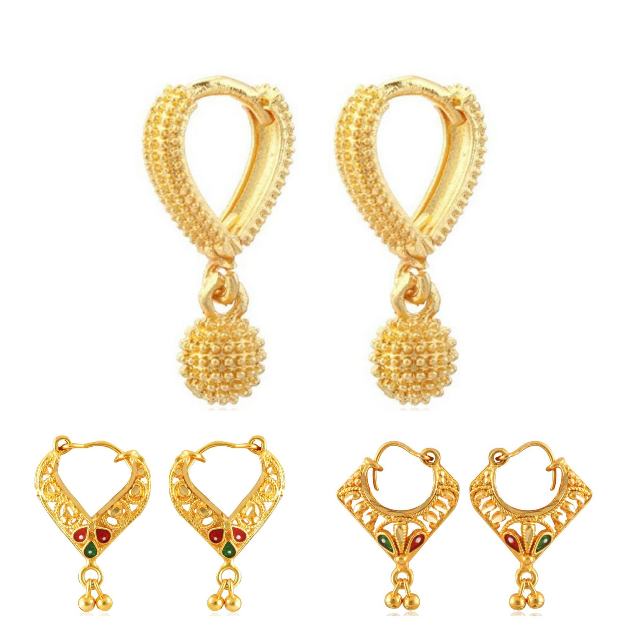     			Vighnaharta - Golden Bali Earrings ( Pack of 3 )