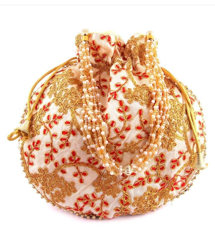     			Raj Beige Silk Potli