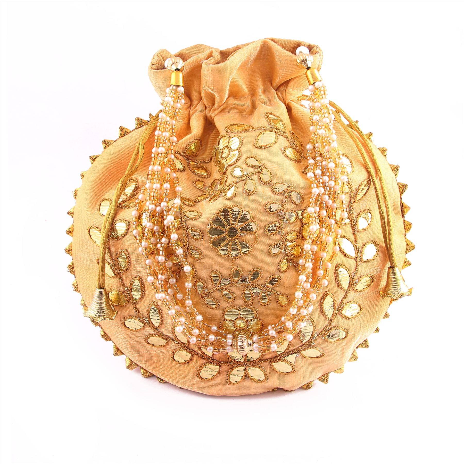     			Raj Gold Silk Potli