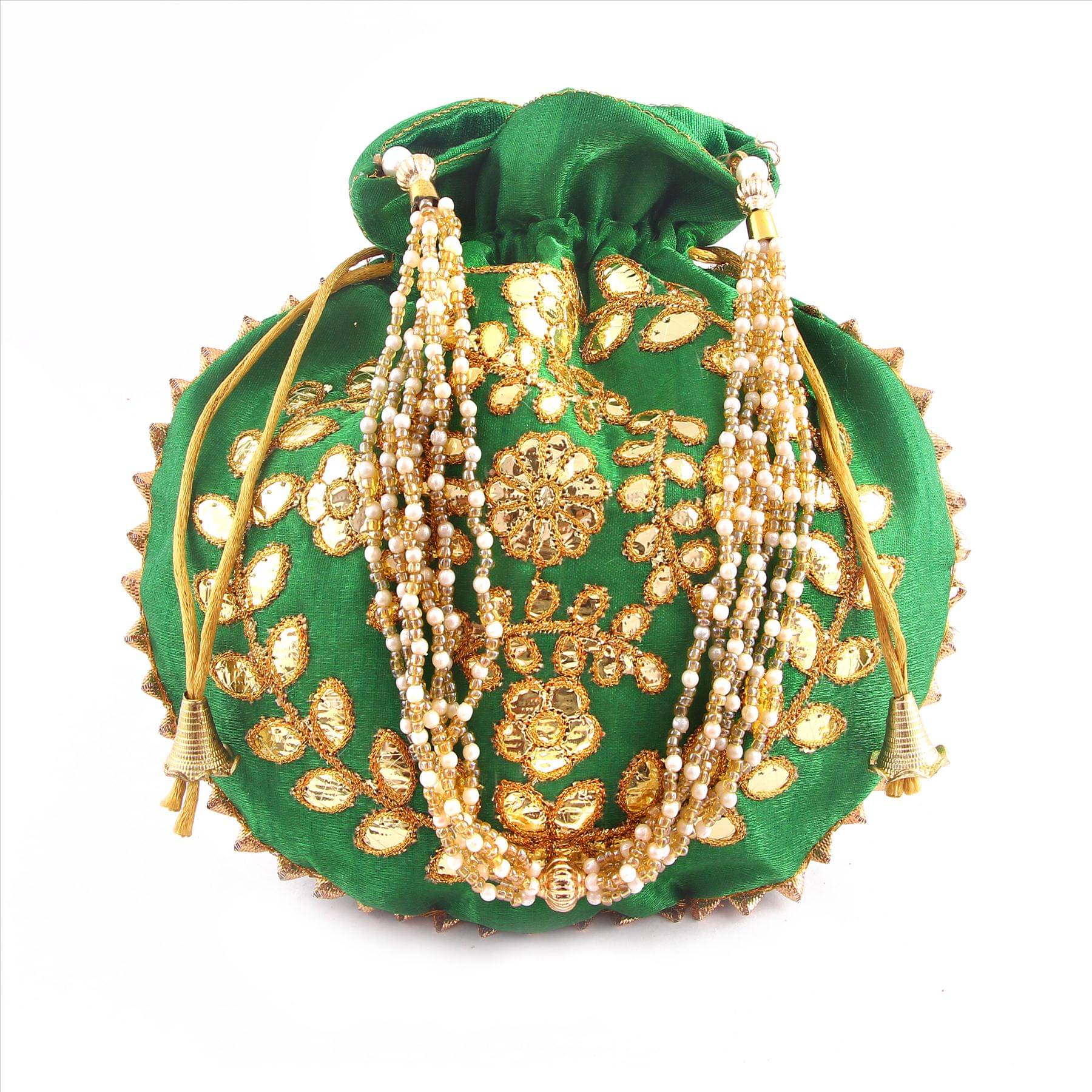     			Raj Green Silk Potli
