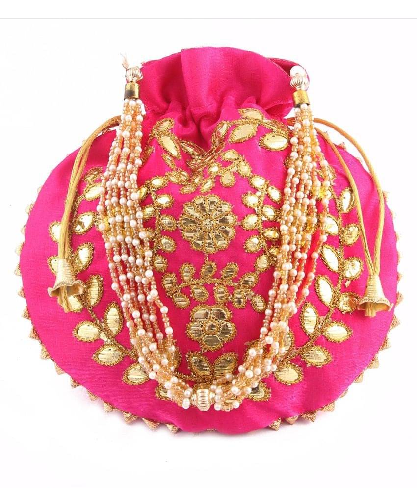     			Raj Pink Silk Potli