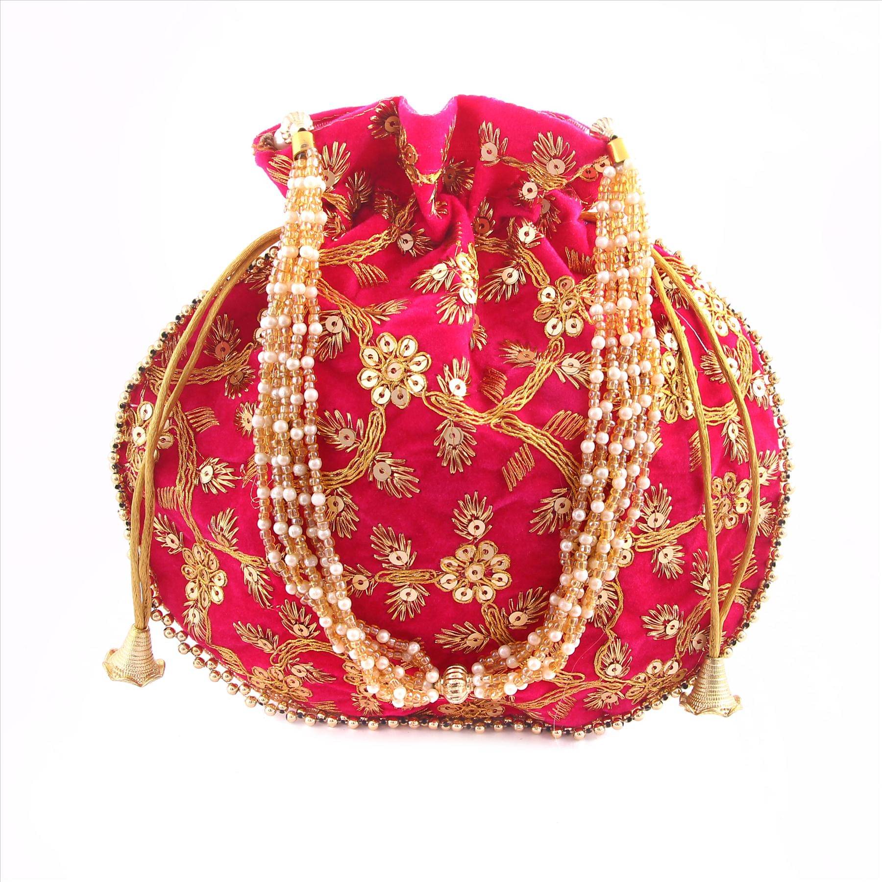     			Raj Pink Silk Potli