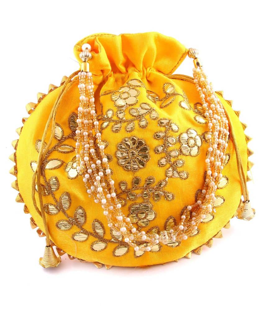 Raj Yellow Silk Potli - Handbags | Buy online on ZillyBuy