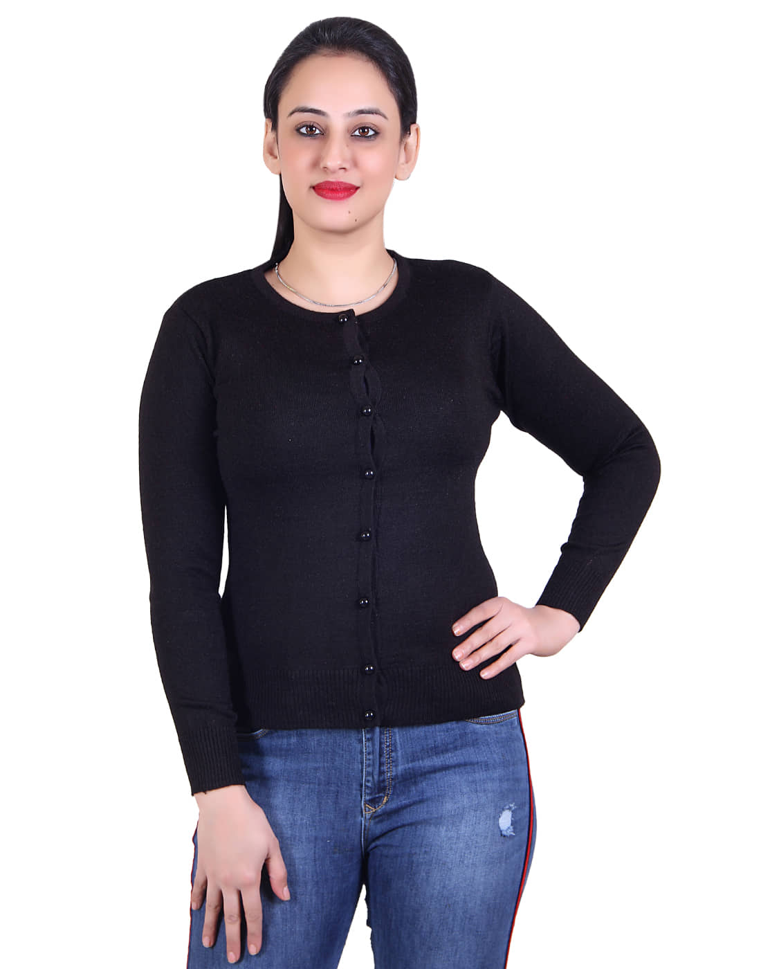 Varenyam Acrylic Black Cardigans Dress - Single