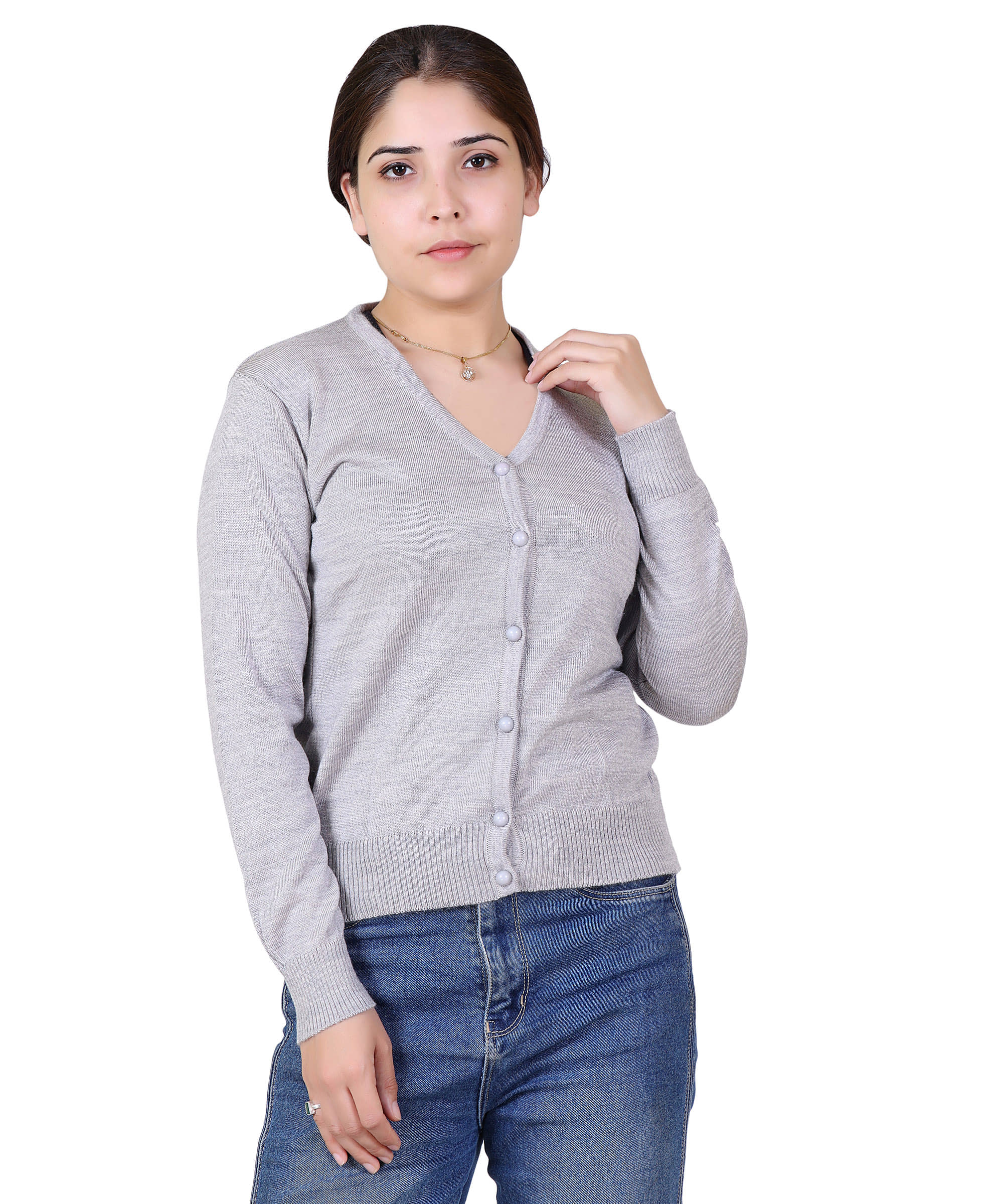 Varenyam Acrylic Grey Cardigans Dress - Single