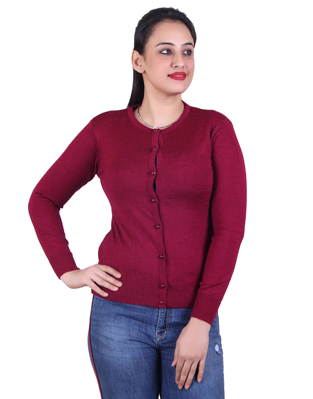 Varenyam Acrylic Purple Cardigans Dress - Single