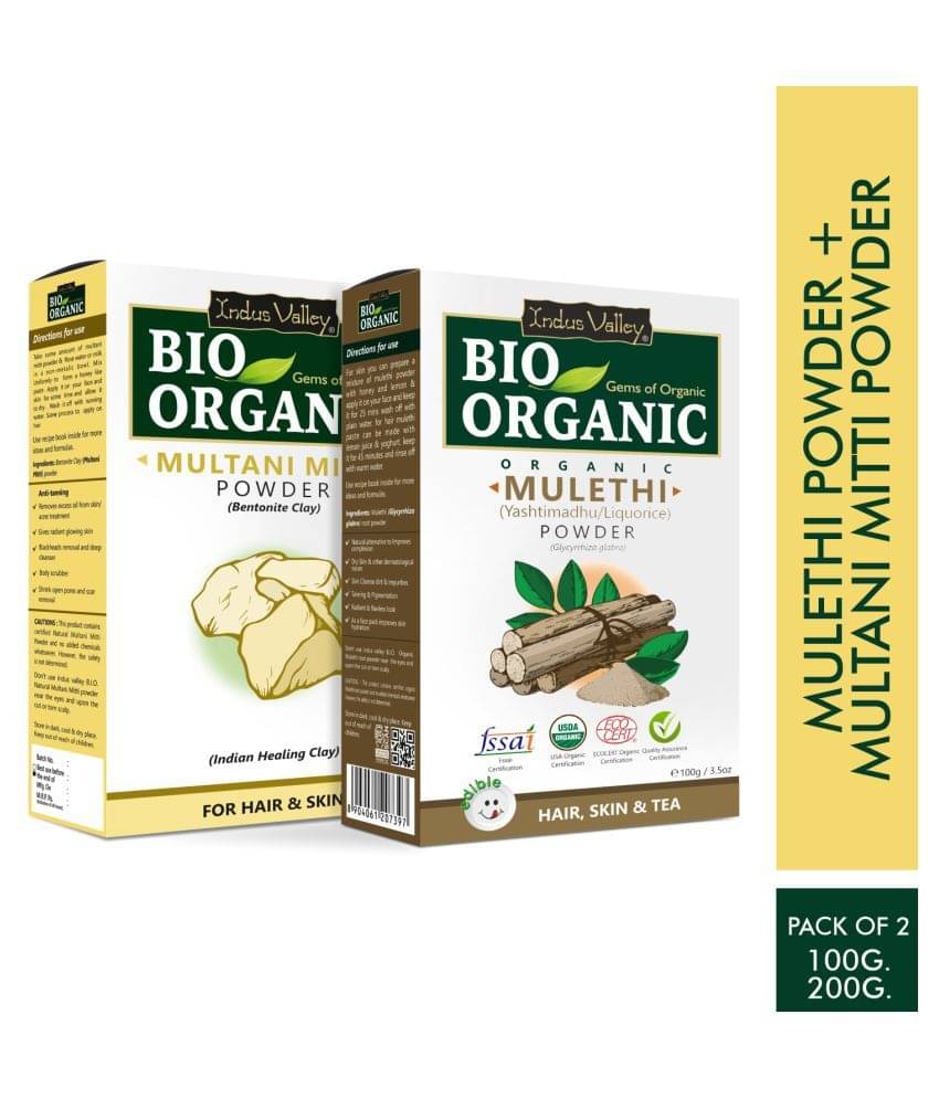 Indus Valley Bio Organic Mulethi Powder & Multani Mitti Combo-Set of 2 (300 g) Indus Valley Bio Organic Mulethi Powder & Multani Mitti Combo-Set of 2 (300 g)