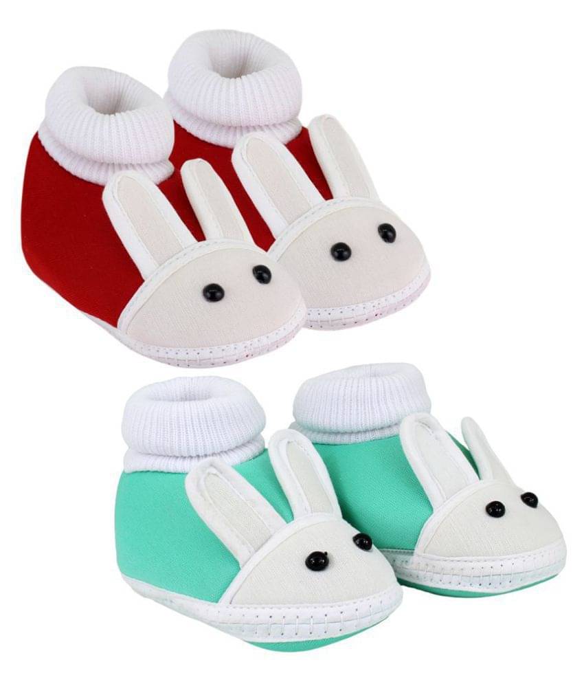     			Neska Moda Baby Boys And Baby Girls Red And Green Soft Slip On Booties For 0 To 6 Months