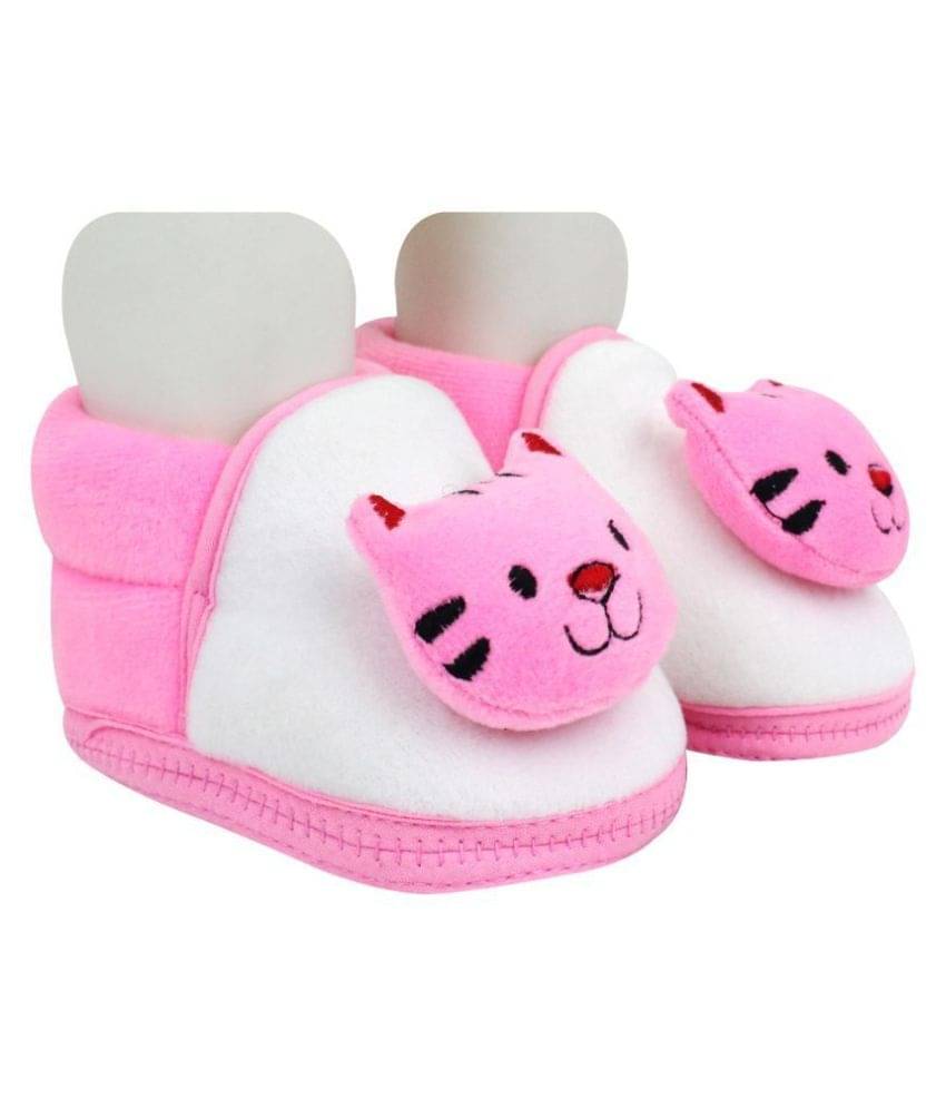     			Neska Moda Baby Boys & Girls Pink And White Cotton Fur Booties/Shoes For 0 To 12 Months-BT453
