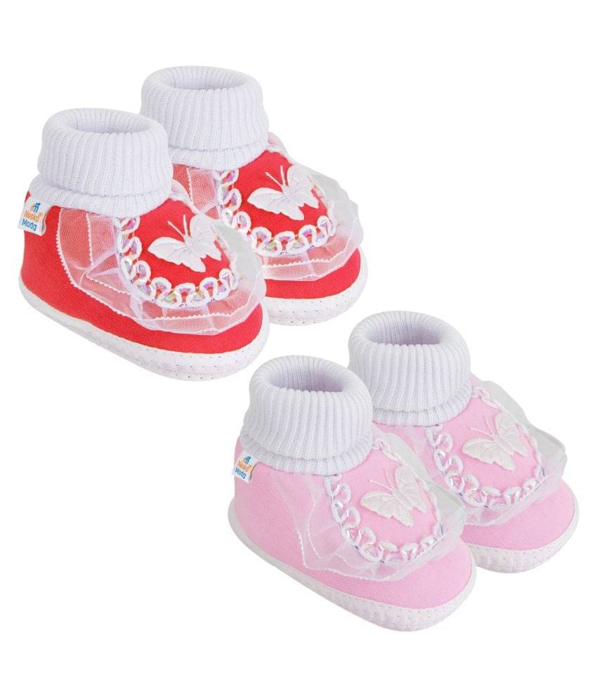     			Neska Moda Baby Girls Set Of 2 Pair Booties for 3 to 6 Months (Red,Pink) -BT387andBT388