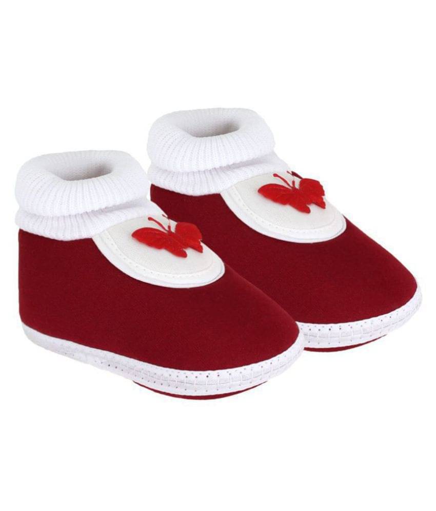     			Neska Moda Baby Unisex Butterfly Maroon Booties/Shoes For 0 To 12 Months Infants-BT85