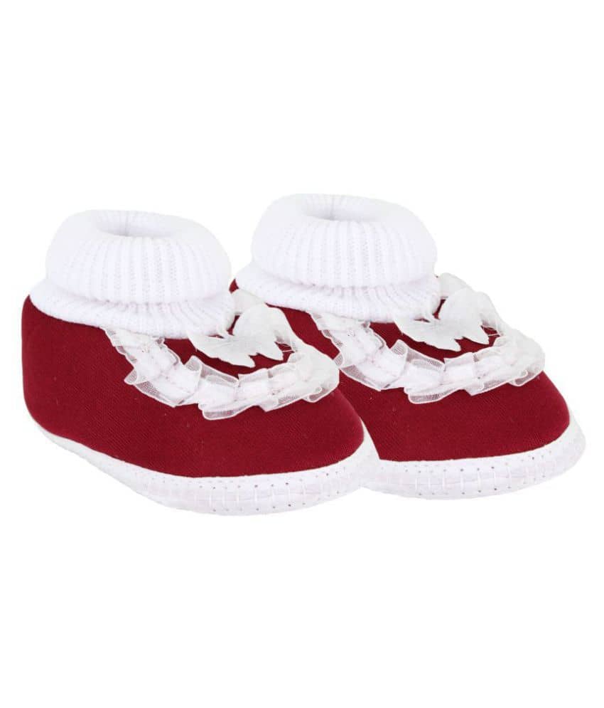 Neska Moda Baby Unisex Frill Butterfly Maroon Booties/Shoes For 0 To 12 Months Infants-BT84 - Casual Shoes | Buy online on ZillyBuy