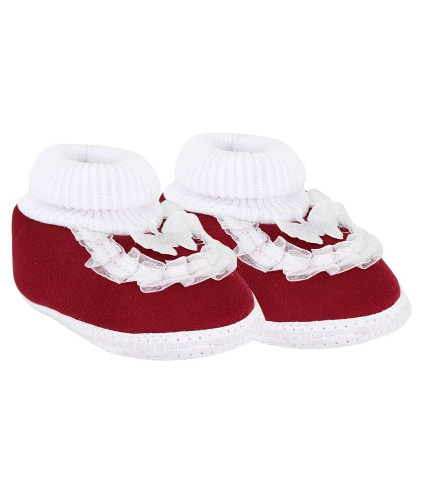     			Neska Moda Baby Unisex Frill Butterfly Maroon Booties/Shoes For 0 To 12 Months Infants-BT84