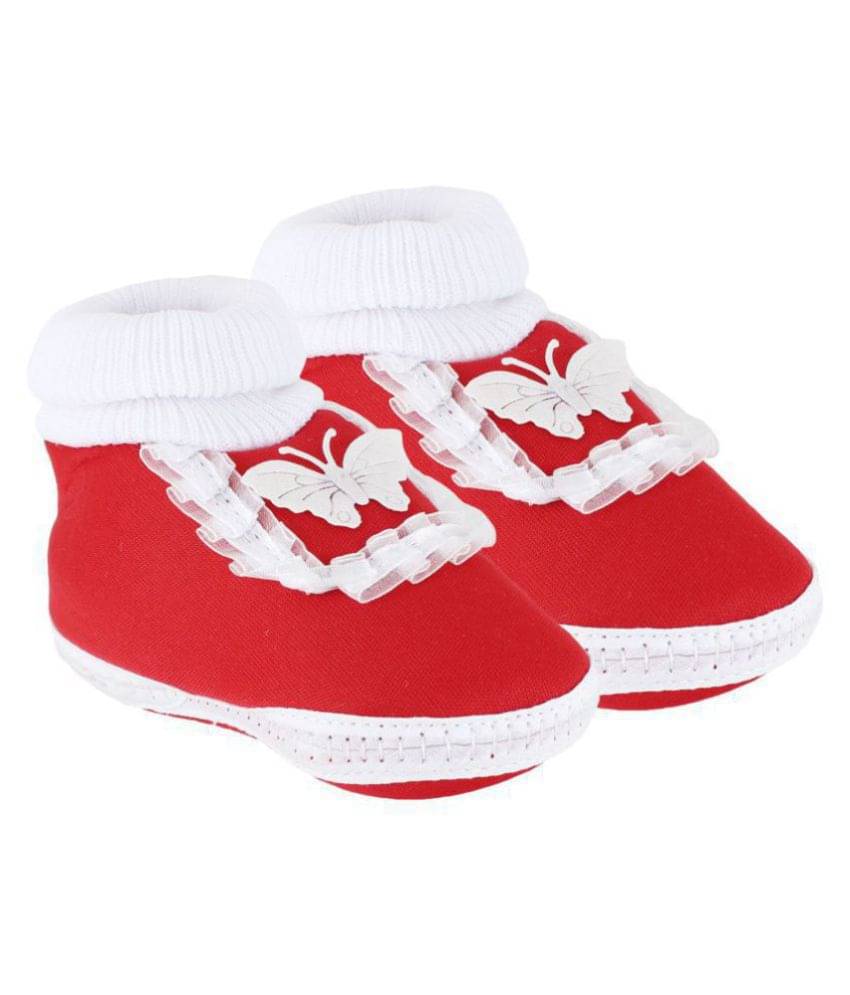     			Neska Moda Baby Unisex Frill Butterfly Red Booties/Shoes For 0 To 12 Months Infants-BT41