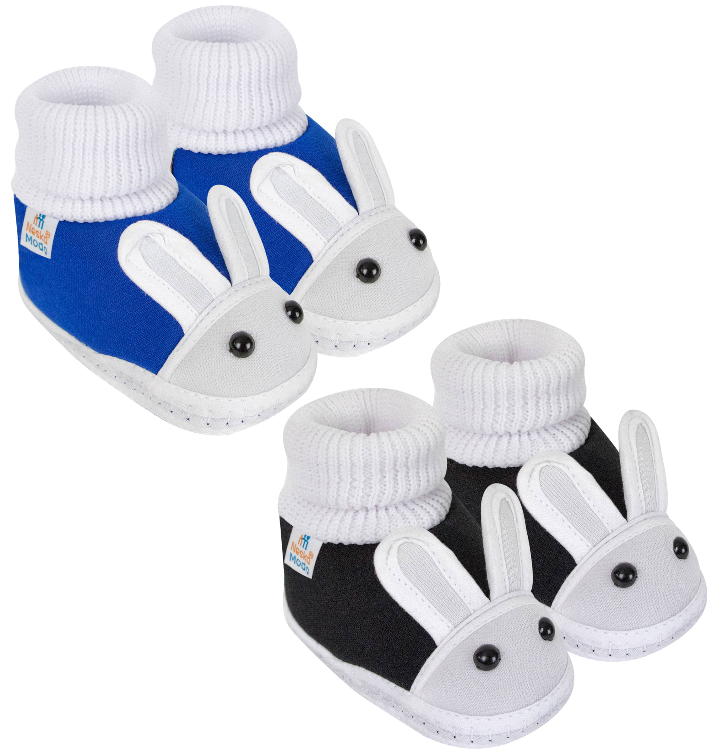     			Neska Moda Baby Unisex Set Of 2 Pair Booties for 0 to 3 Months (Blue,Black) -BT370andBT374