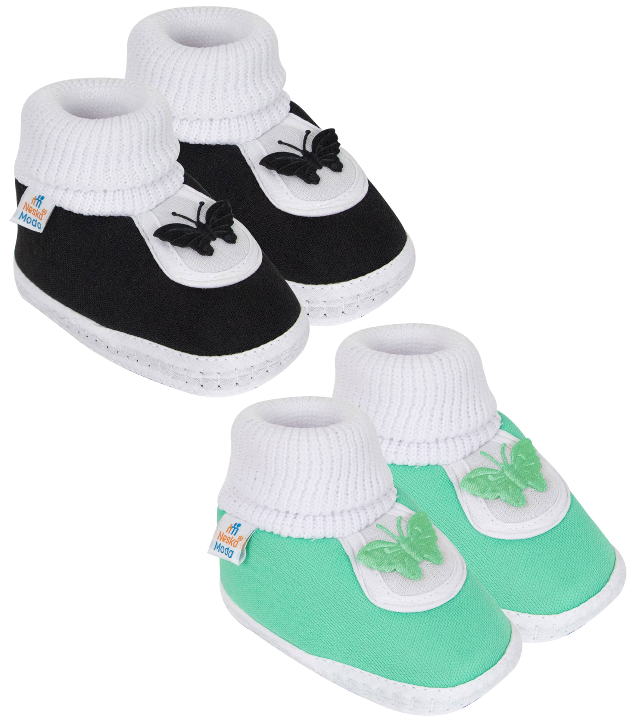     			Neska Moda Baby Unisex Set Of 2 Pair Booties for 0 to 3 Months (Green,Black) -BT375andBT382
