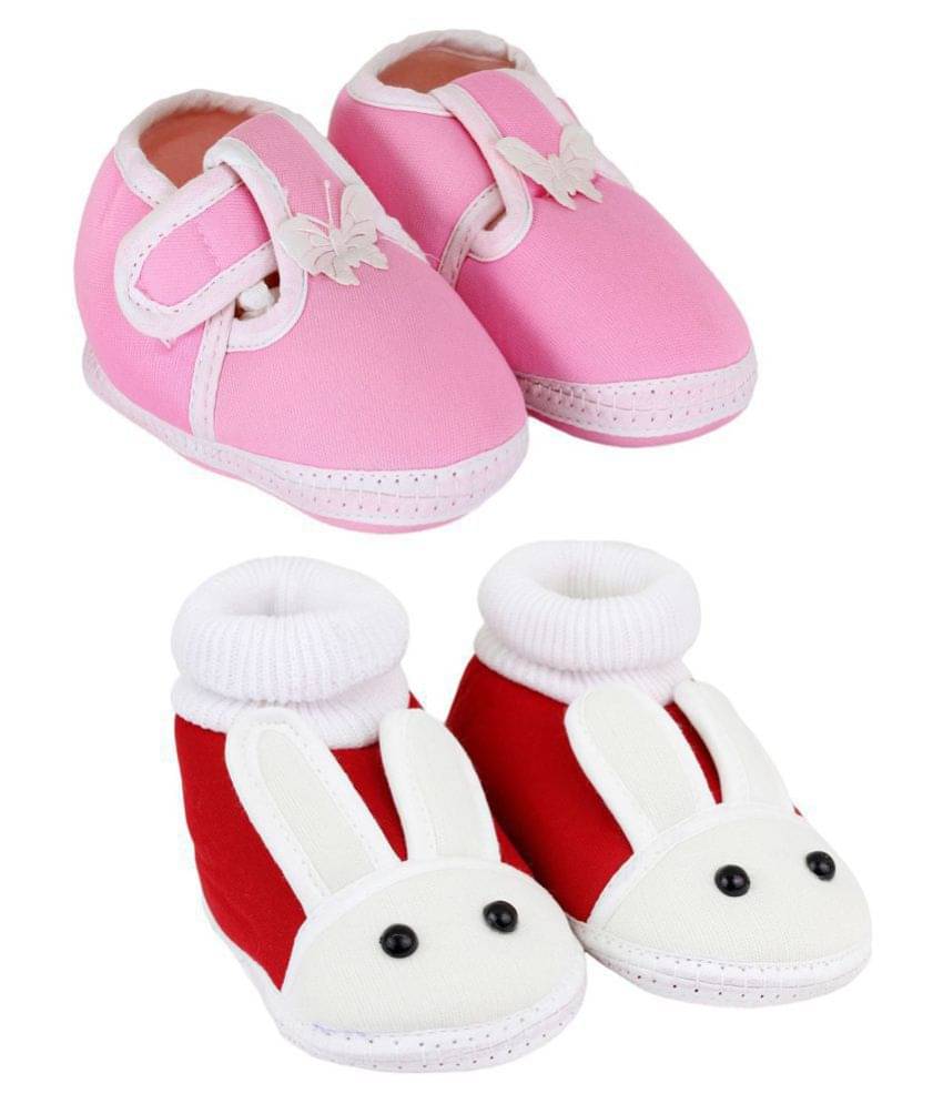     			Neska Moda Pack Of 2 Baby Boys & Girls Red And Pink Cotton Booties For 0 To 12 Months