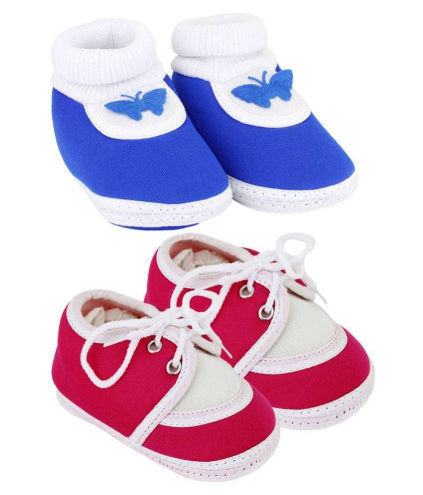     			Neska Moda Pack Of 2 Baby Boys & Girls Pink And Blue Cotton Booties For 0 To 12 Months