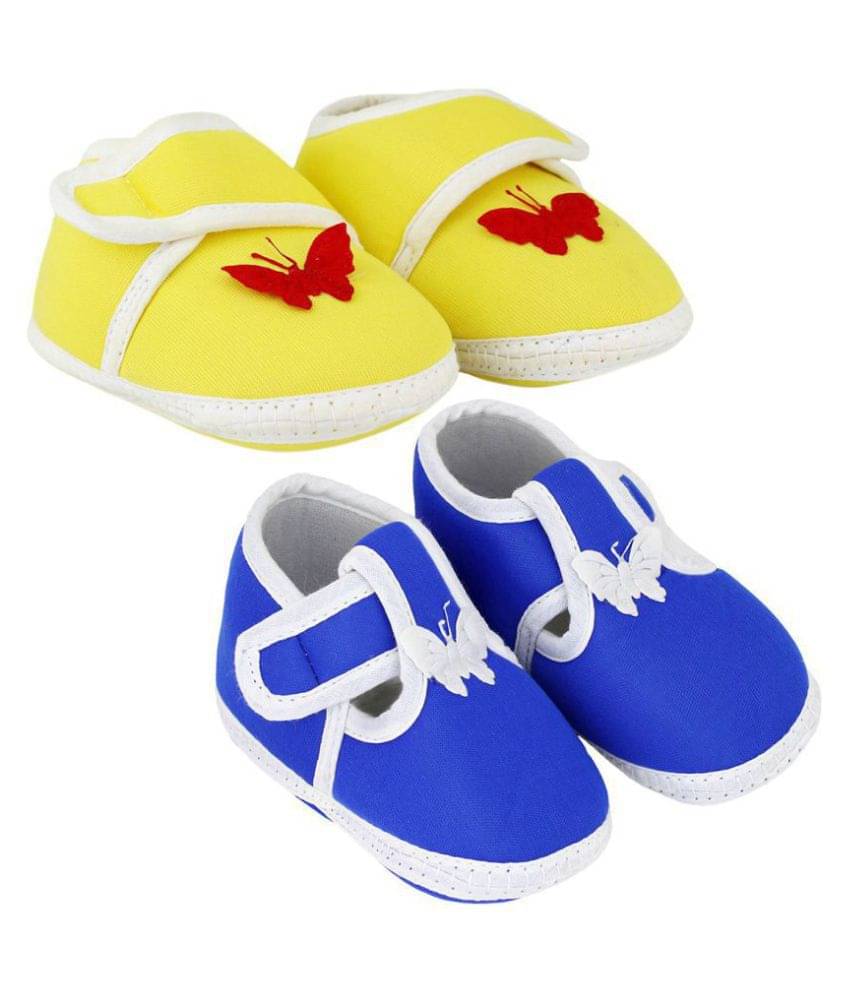     			Neska Moda Pack Of 2 Baby Infant Soft Blue and Yellow Booties/Shoes For 0 To 12 Months