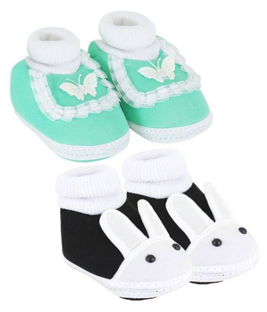     			Neska Moda Pack Of 2 Baby Boys & Girls Black And Green Cotton Booties For 0 To 12 Months