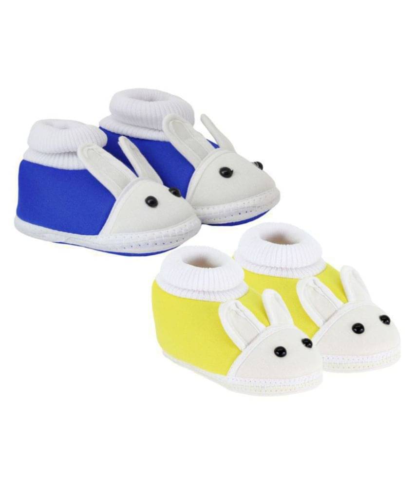     			Neska Moda Pack Of 2 Baby Infant Soft Blue and Yellow Booties/Shoes For 0 To 12 Months