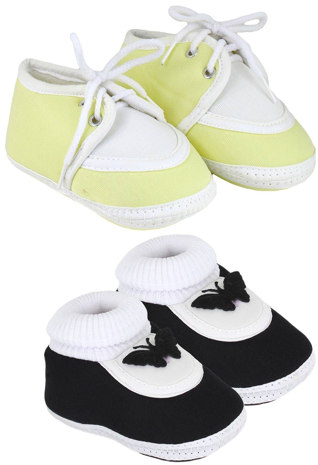     			Neska Moda Pack Of 2 Baby Boys & Girls Black And Yellow Cotton Booties For 0 To 12 Months