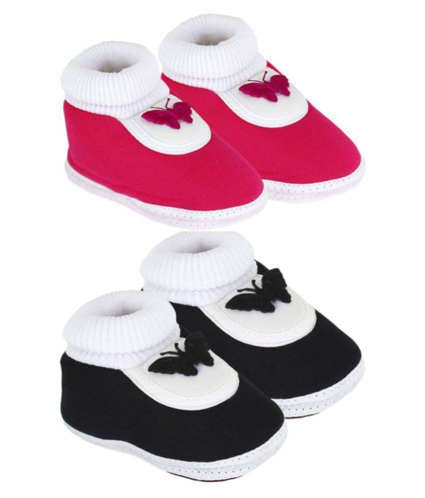     			Neska Moda Pack Of 2 Baby Infant Soft Black and Pink Booties/Shoes For 0 To 12 Months