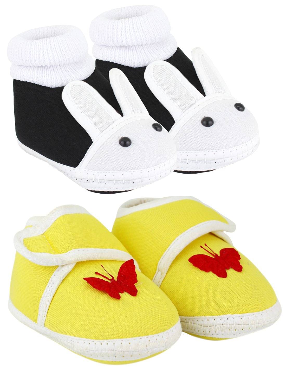     			Neska Moda Pack Of 2 Baby Boys & Girls Black And Yellow Cotton Booties For 0 To 12 Months
