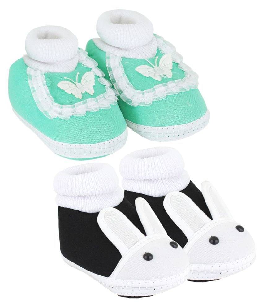     			Neska Moda Pack Of 2 Baby Boys & Girls Black And Green Cotton Booties For 0 To 12 Months