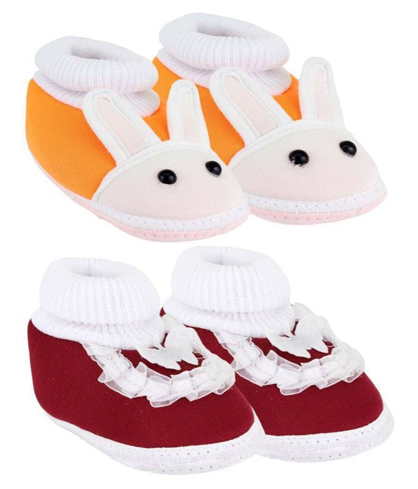     			Neska Moda Pack Of 2 Baby Boys & Girls Orange And Maroon Cotton Booties For 0 To 12 Months