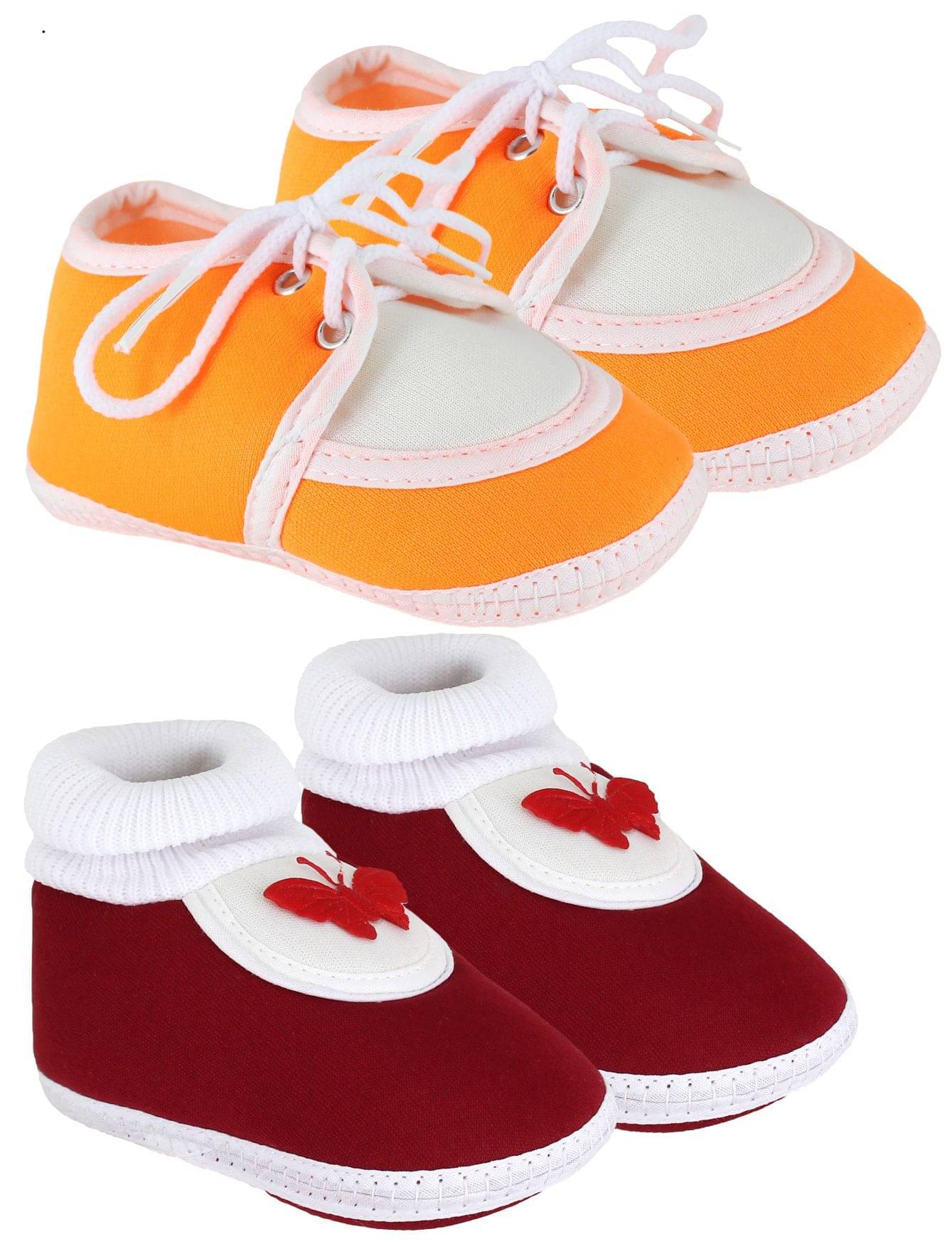     			Neska Moda Pack Of 2 Baby Boys & Girls Orange And Maroon Cotton Booties For 0 To 12 Months