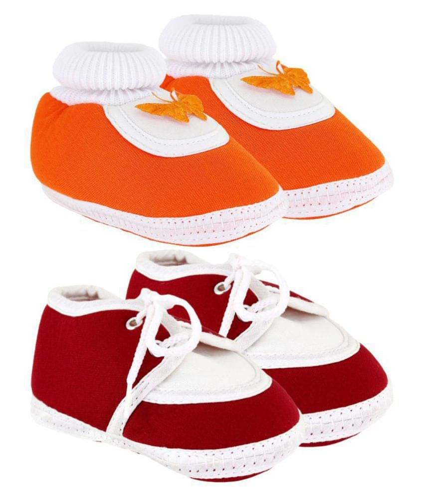     			Neska Moda Pack Of 2 Baby Boys & Girls Orange And Maroon Cotton Booties For 0 To 12 Months