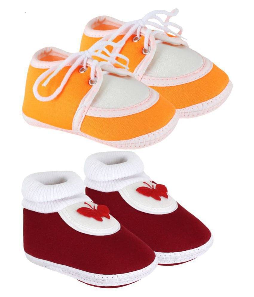     			Neska Moda Pack Of 2 Baby Boys & Girls Orange And Maroon Cotton Booties For 0 To 12 Months