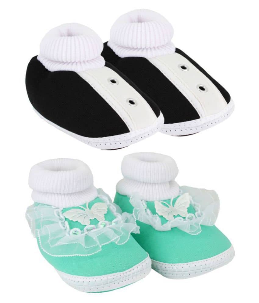 Neska Moda Pack Of 2 Baby Boys & Girls Black And Green Cotton Booties For 0 To 12 Months - Casual Shoes | Buy online on ZillyBuy