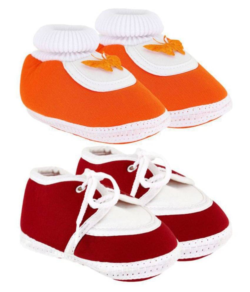     			Neska Moda Pack Of 2 Baby Boys & Girls Orange And Maroon Cotton Booties For 0 To 12 Months