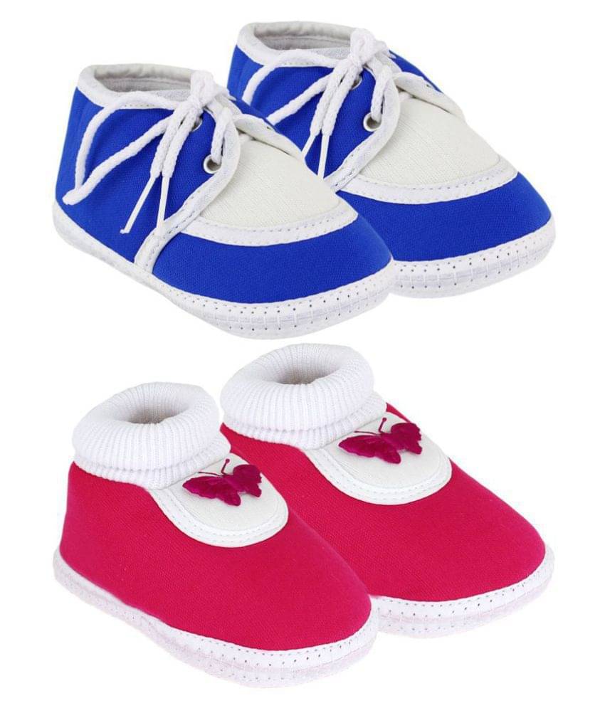     			Neska Moda Pack Of 2 Baby Boys & Girls Pink And Blue Cotton Booties For 0 To 12 Months