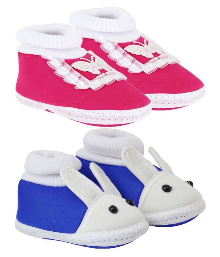 Neska Moda Pack Of 2 Baby Boys & Girls Blue And Pink Cotton Booties For 0 To 12 Months - Casual Shoes | Buy online on ZillyBuy