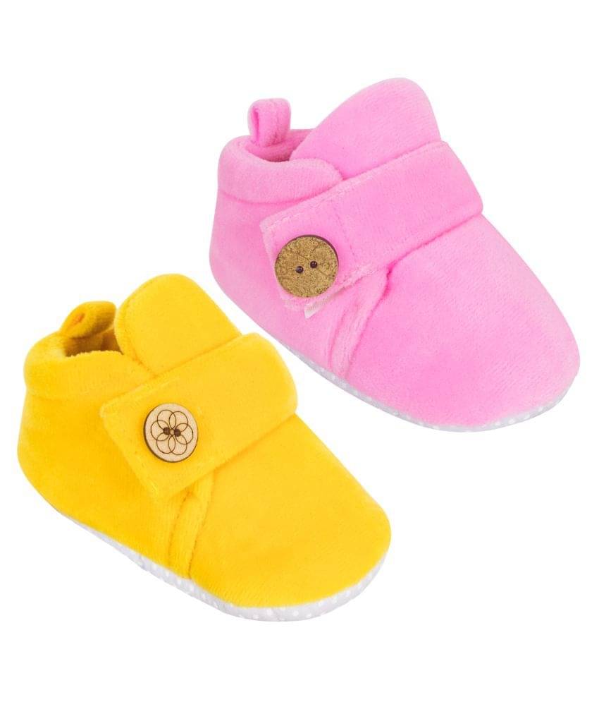     			Neska Moda Set Of 2 Pair Baby Boys & Baby Girls 6 To 9 Months Velvet Booties (Baby Pink,Yellow) -BT785andBT786
